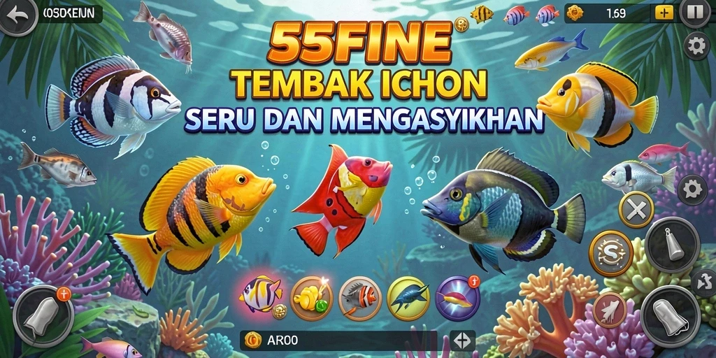Screenshot gameplay 55FIVE menampilkan aksi menembak ikan yang seru.