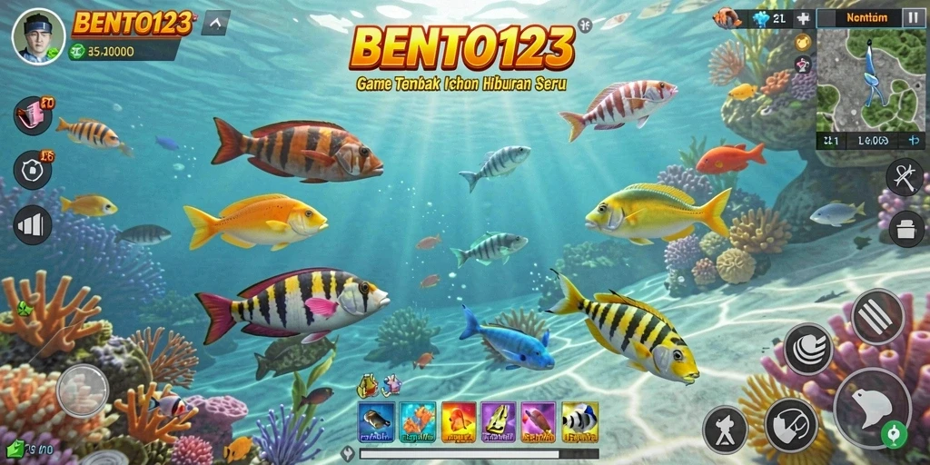 Screenshot gameplay BENTO123 dengan aksi menembak ikan yang seru.
