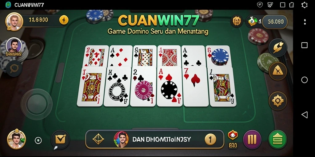 Screenshot CUANWIN77 menampilkan gameplay Domino yang seru dan interaktif.