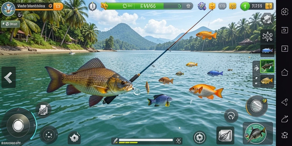Screenshot dari gameplay FW66 menampilkan serunya memancing ikan.