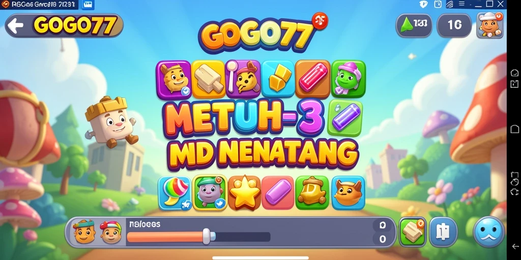 Screenshot gameplay GOGO77 menampilkan momen mencocokkan item Match-3.