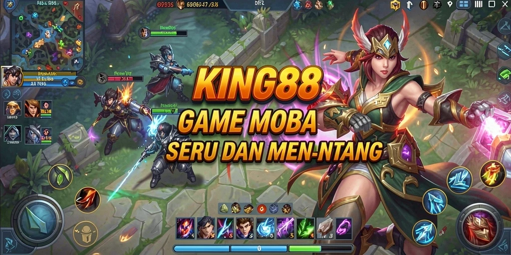 Tangkapan layar gameplay KING88 dengan pertarungan tim yang seru.