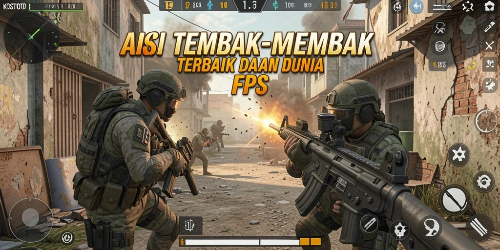 Tampilan permainan KOSTOTO dengan aksi tembak-menembak yang mendebarkan.