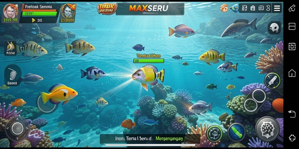 Gameplay seru MAXSERU menembak ikan di bawah laut.