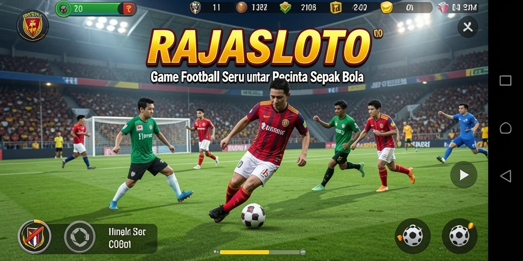 Tampilan gameplay RAJASLOTO yang menegangkan di lapangan sepak bola.