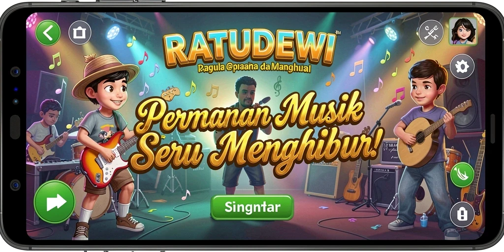 Tampilan gameplay <strong>RATUDEWI</strong> yang menampilkan aksi musik yang seru.