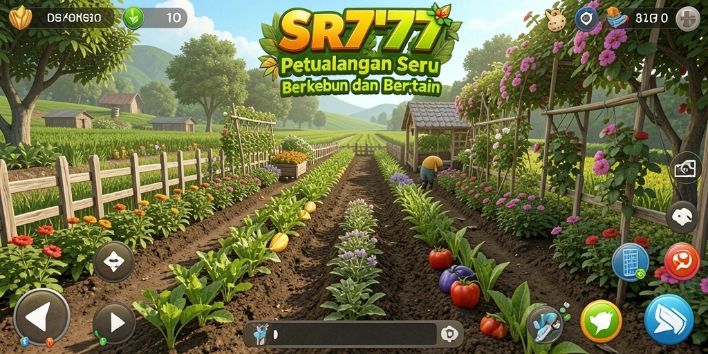 Tampilan gameplay SR777 menampilkan kebun yang indah dan tanaman yang beragam.
