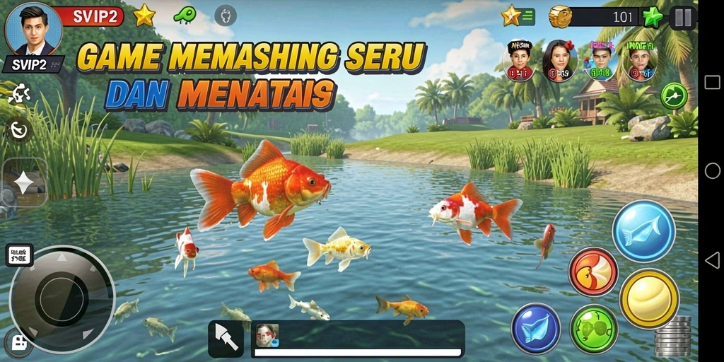 Screenshot gameplay SVIP2: pemancing di lokasi menakjubkan.