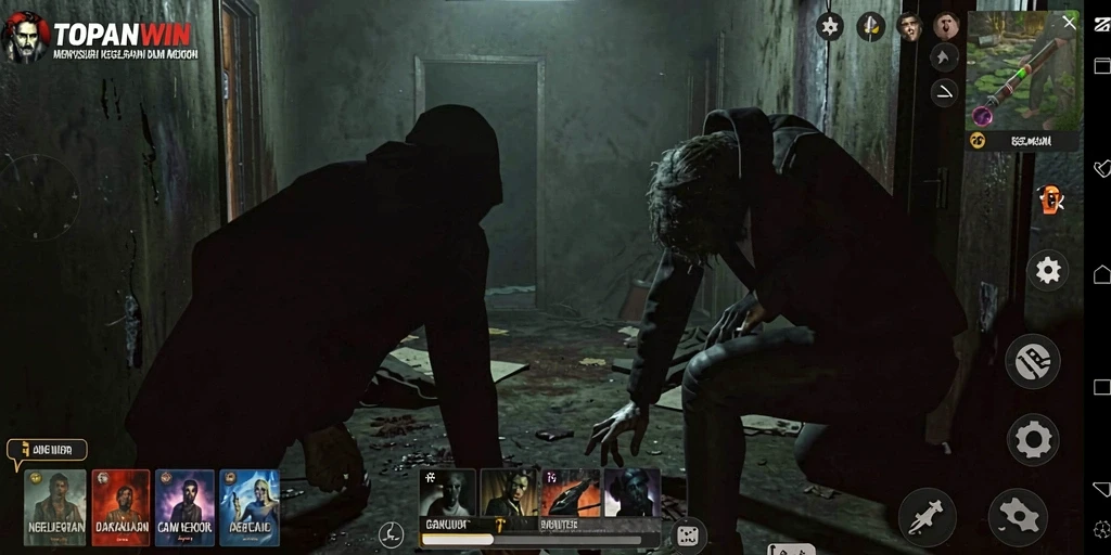 Tampilan menakutkan dari gameplay TOPANWIN dengan atmosfer yang mencekam.