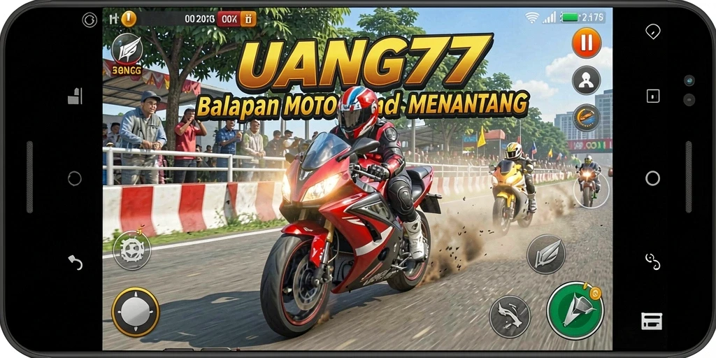Gameplay seru UANG77 dengan berbagai lintasan balap motor.